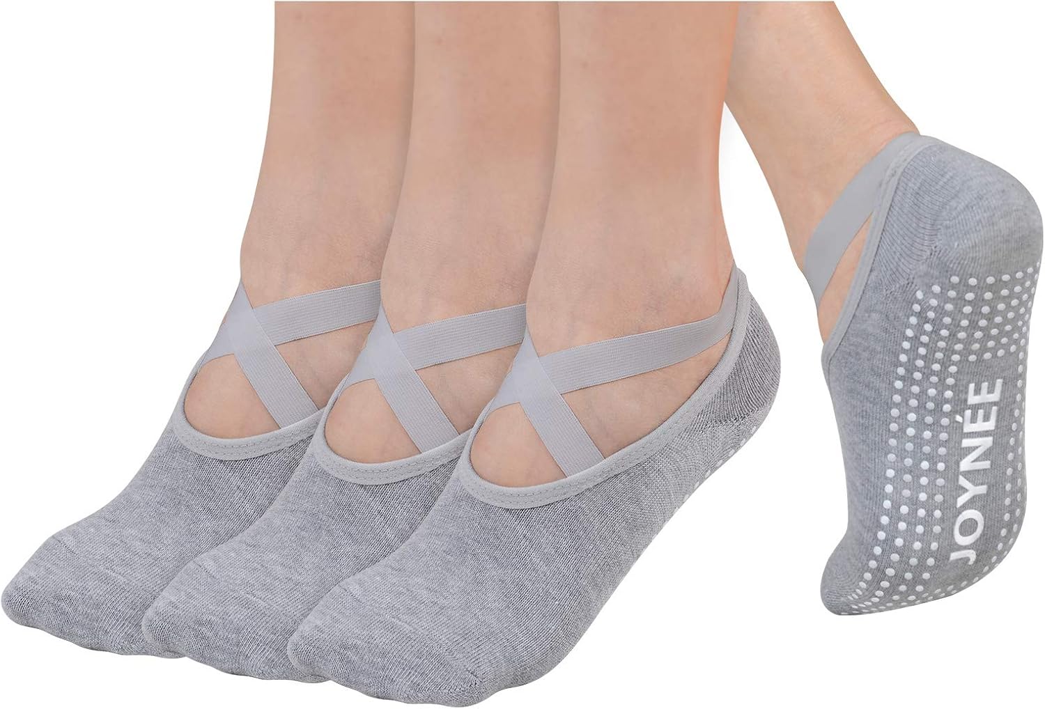 JOYNÉE 女士防滑瑜伽袜带抓地力,非常适合普拉提、杆、舞蹈、医院、健身 3 双装