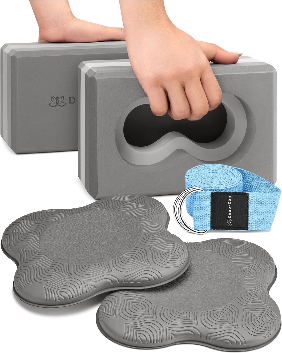 Deep-Zen® 瑜伽砖手腕支撑;瑜伽块 2 件装,带护膝和带子,减轻手腕重量;耐用、多功能瑜伽砖锻炼块套装,阻止瑜伽