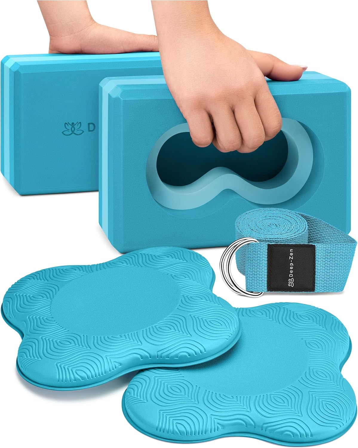 Deep-Zen® 瑜伽砖手腕支撑;瑜伽块 2 件装,带护膝和带子,减轻手腕重量;耐用、多功能瑜伽砖锻炼块套装,阻止瑜伽