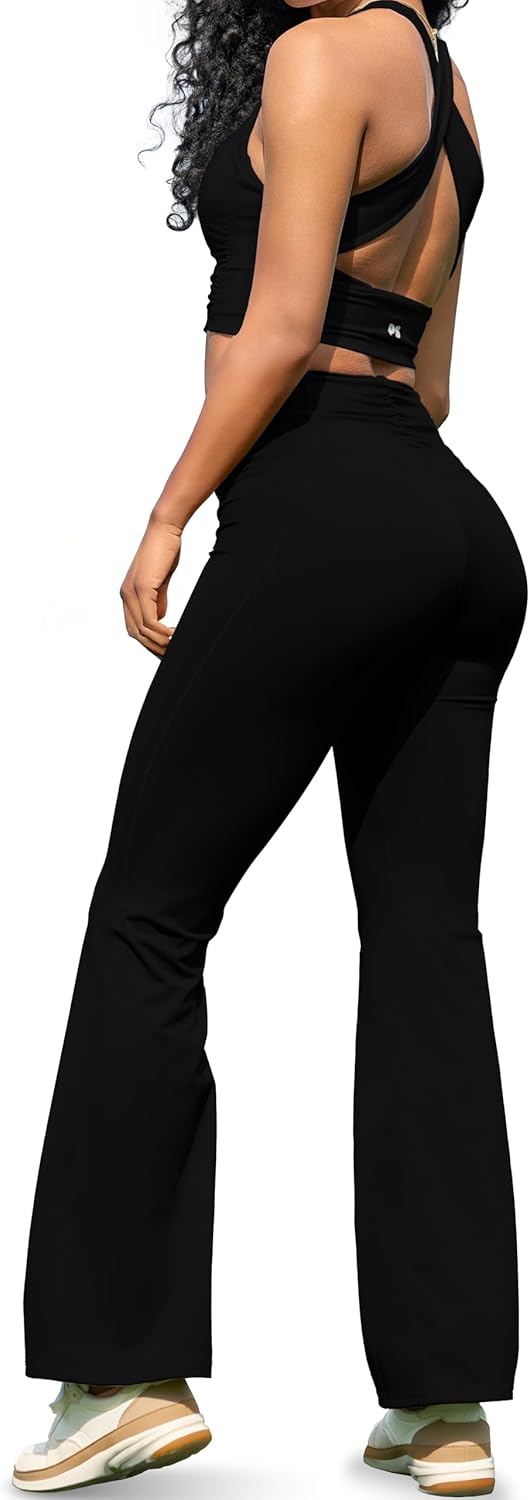 2 件套女士健身套装,2 件套搭配喇叭打底裤和运动文胸套装,适用于女式健身套装跑步瑜伽服