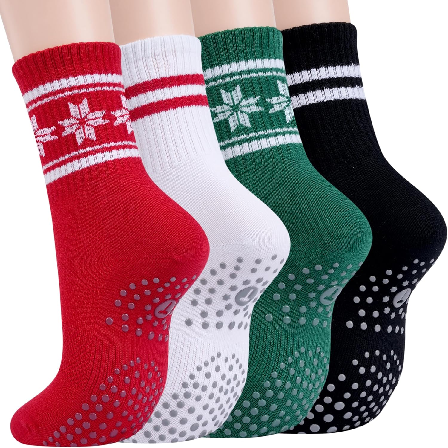 Toes Home 女式普拉提袜带防滑抓手,瑜伽船员袜适用于巴雷医院粘性拖鞋袜 4 双装