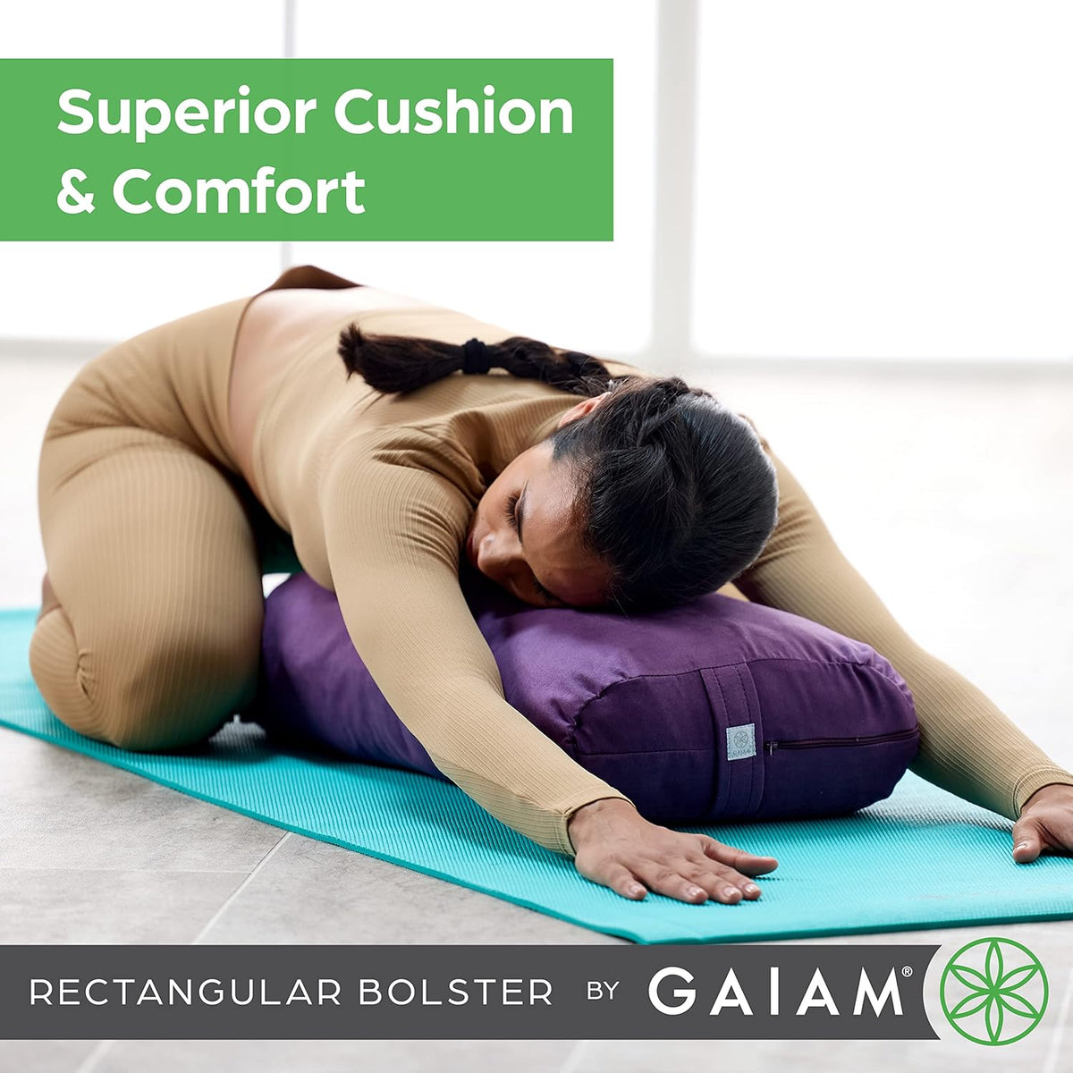 Gaiam 圆形瑜伽枕 柔软冥想靠垫 适用于瑜伽、按摩和背部支撑 透气棉填充 拉链超细纤维套 易携带手柄 可机洗