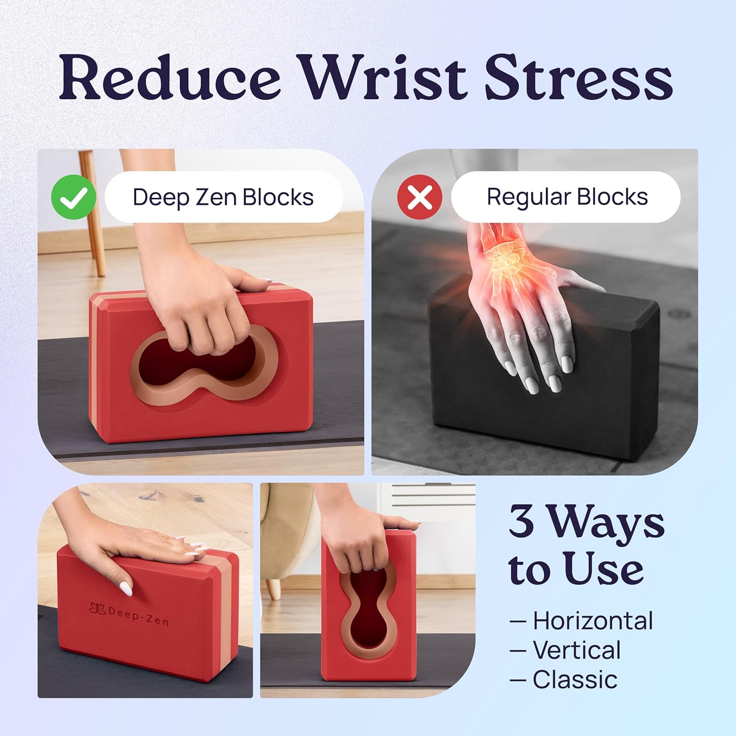Deep-Zen® 瑜伽砖手腕支撑;瑜伽块 2 件装,带护膝和带子,减轻手腕重量;耐用、多功能瑜伽砖锻炼块套装,阻止瑜伽