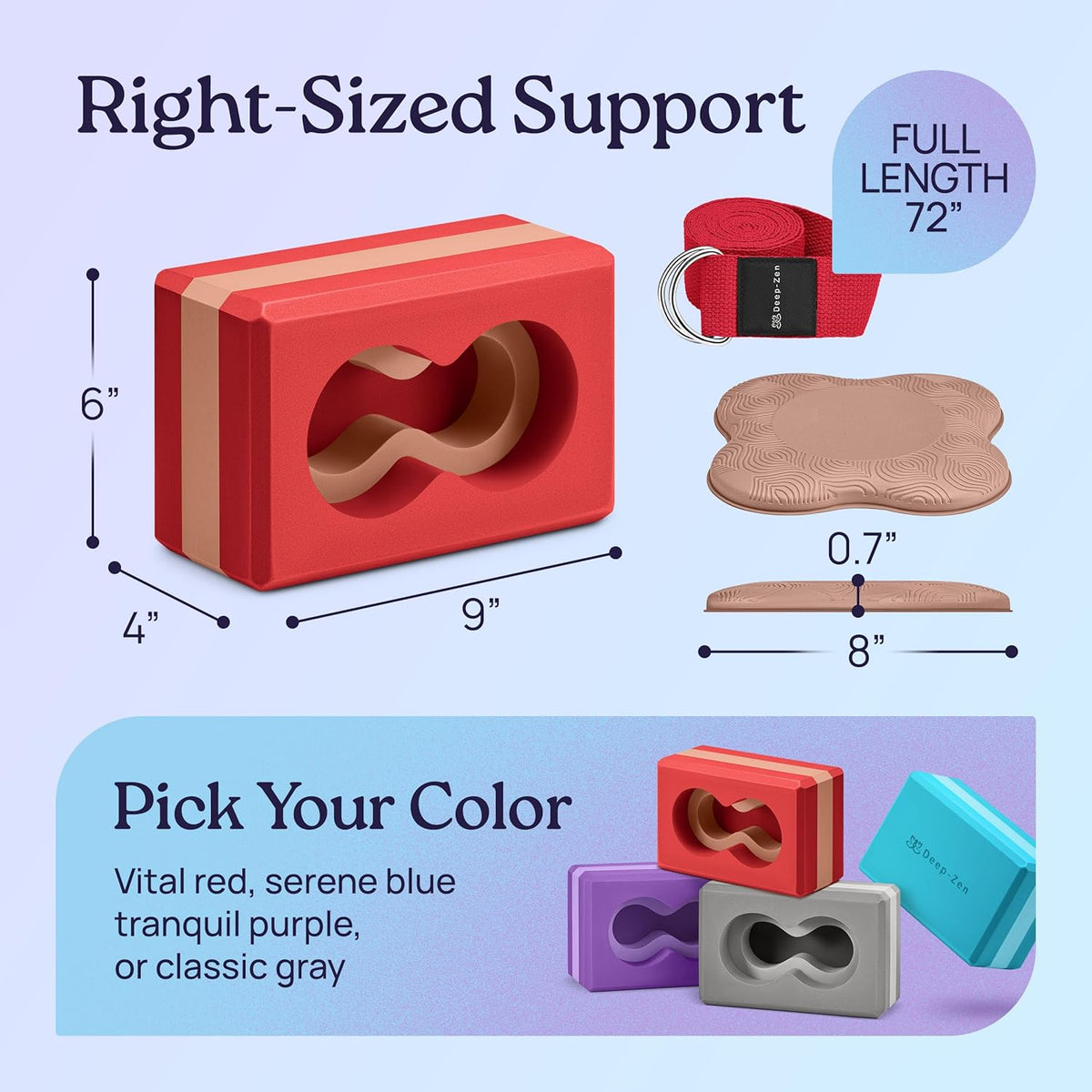 Deep-Zen® 瑜伽砖手腕支撑;瑜伽块 2 件装,带护膝和带子,减轻手腕重量;耐用、多功能瑜伽砖锻炼块套装,阻止瑜伽