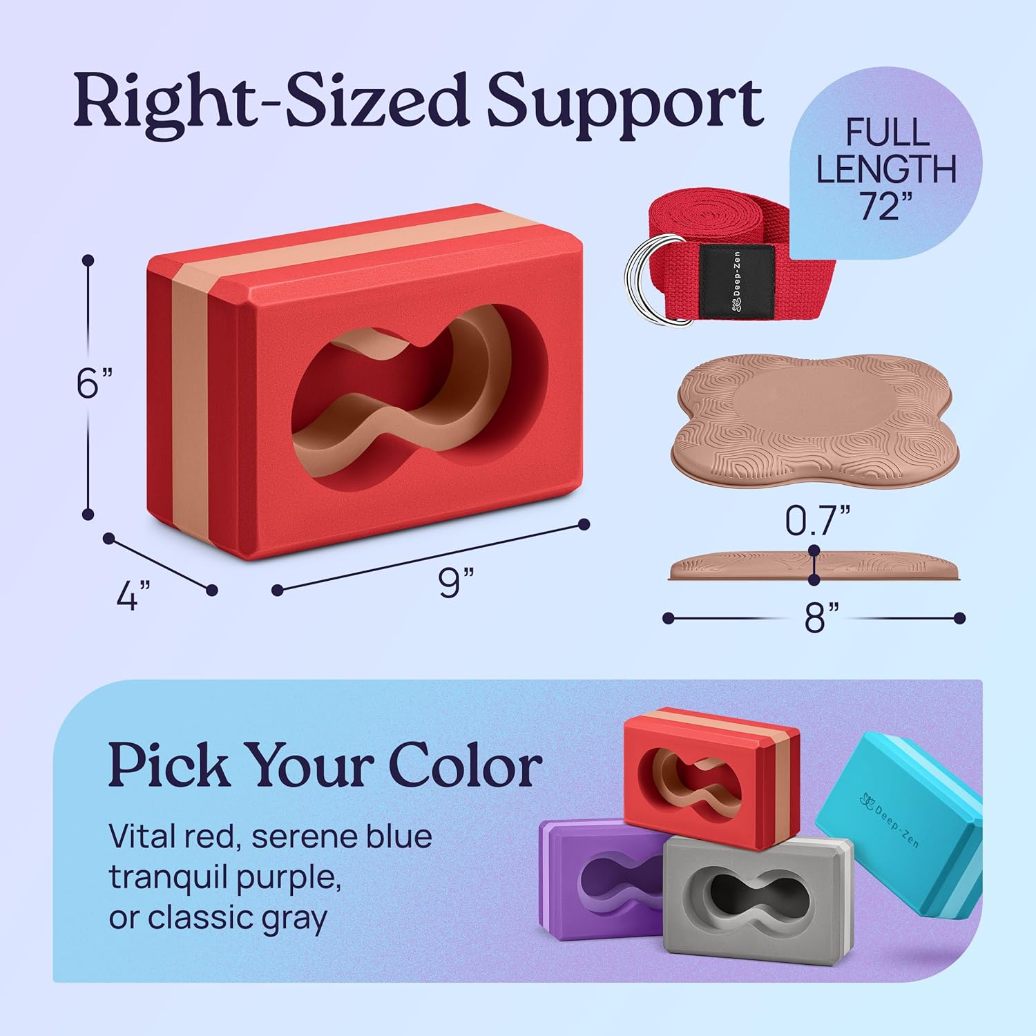 Deep-Zen® 瑜伽砖手腕支撑;瑜伽块 2 件装,带护膝和带子,减轻手腕重量;耐用、多功能瑜伽砖锻炼块套装,阻止瑜伽