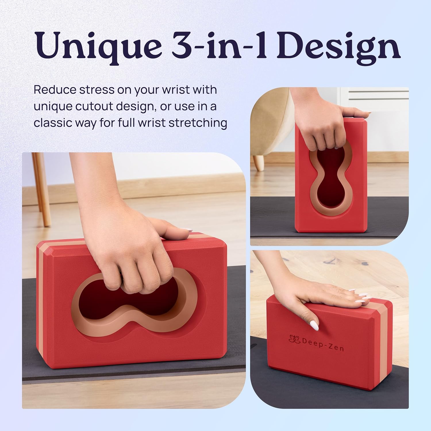 Deep-Zen® 瑜伽砖手腕支撑;瑜伽块 2 件装,带护膝和带子,减轻手腕重量;耐用、多功能瑜伽砖锻炼块套装,阻止瑜伽