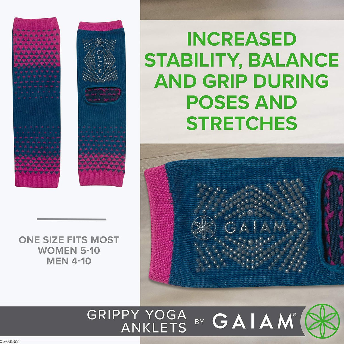 Gaiam 瑜伽袜脚链 - 抓地力强的暖腿脚踝袜适用于瑜伽、巴雷、普拉提、舞蹈、有氧运动