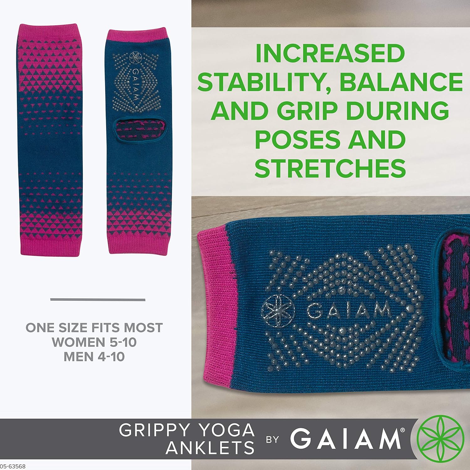 Gaiam 瑜伽袜脚链 - 抓地力强的暖腿脚踝袜适用于瑜伽、巴雷、普拉提、舞蹈、有氧运动