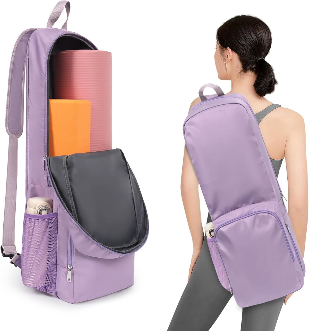 瑜伽垫包侧面网眼拉链口袋外部湿隔层轻质防水瑜伽垫包