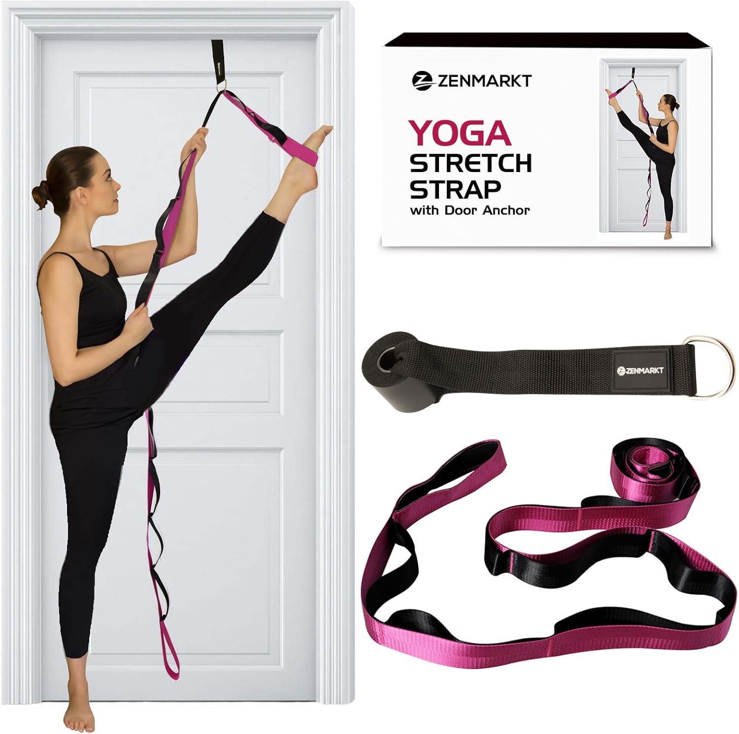 10-Loop Yoga Strap with Door Anchor – Stretch Strap for Flexibility, Deep Stretching, and Improved Balance – Perfect Yoga Accessory for All Fitness Levels