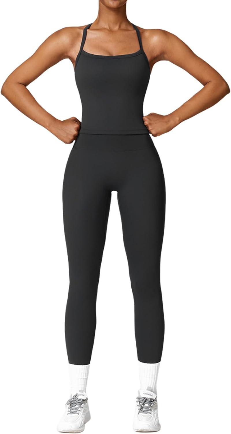 女式健身套装两件套交叉后背背心搭配高腰打底裤套装健身服锻炼服