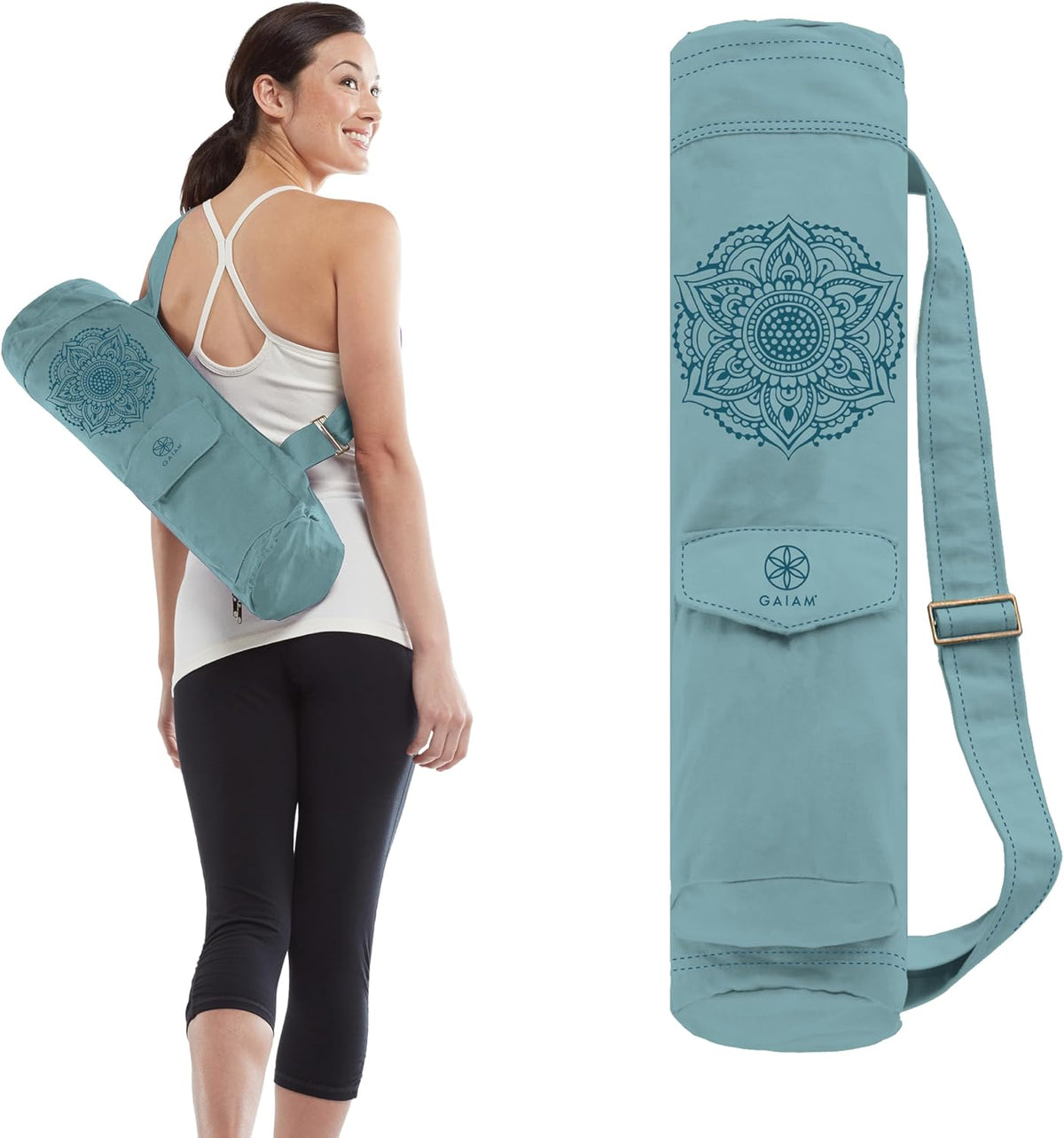 Gaiam Cargo 瑜伽垫包,全拉链瑜伽垫背带,可调节肩带,前后手机袋带耳塞开叉,时尚实用的健身垫支架,男女均适用