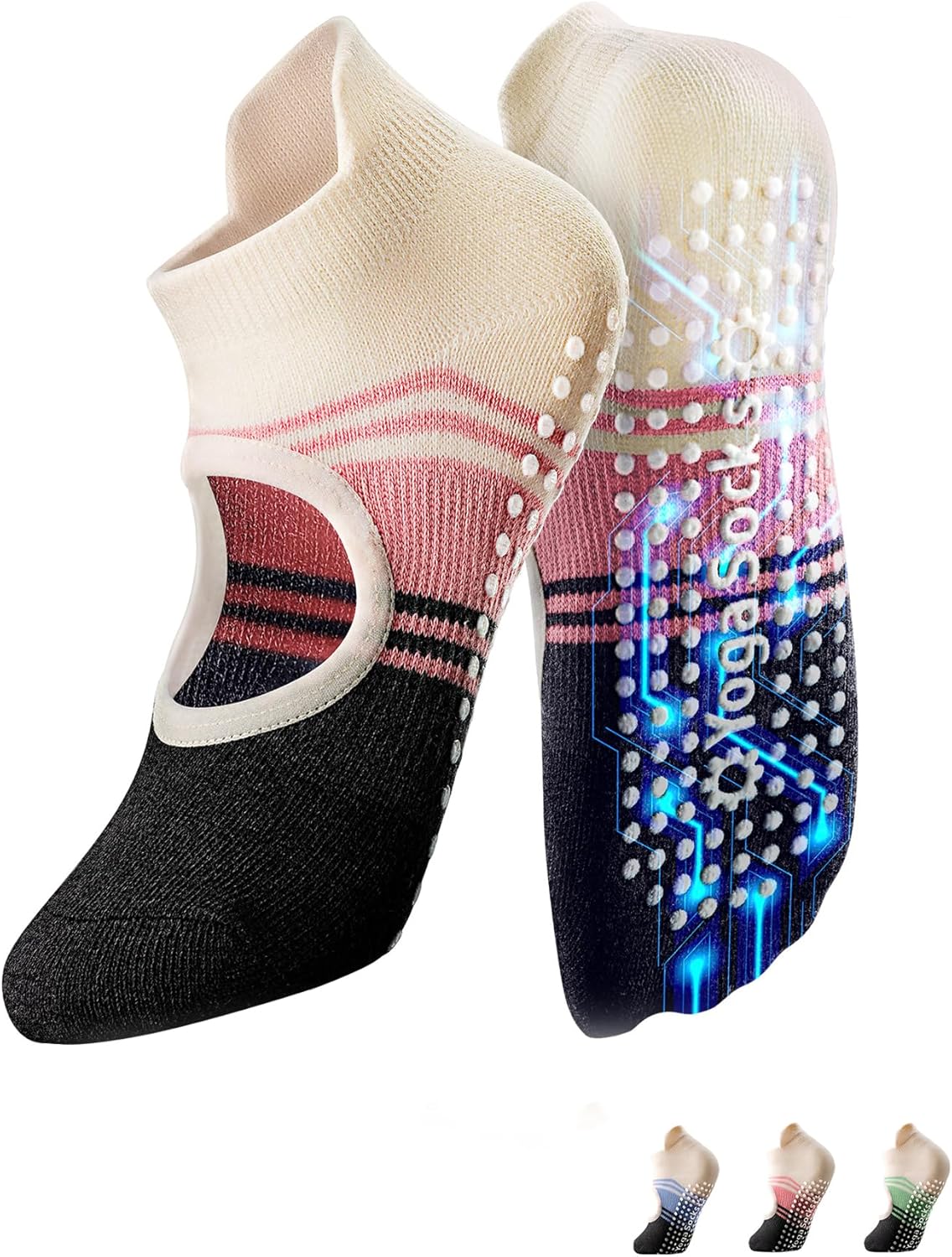 防滑普拉提瑜伽袜带抓地力女式 – 时尚水手袜,适合芭蕾舞和锻炼(尺码 5-9)