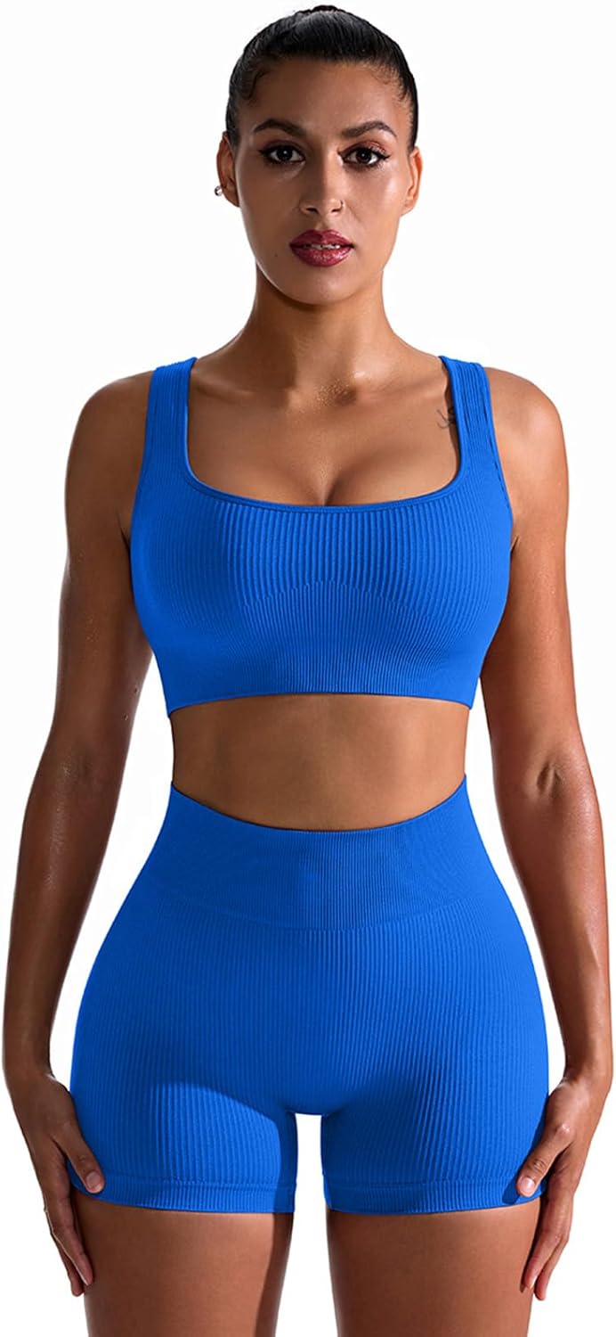 4 件套运动套装女式罗纹打底裤服装瑜伽套装运动装搭配健身普拉提服装