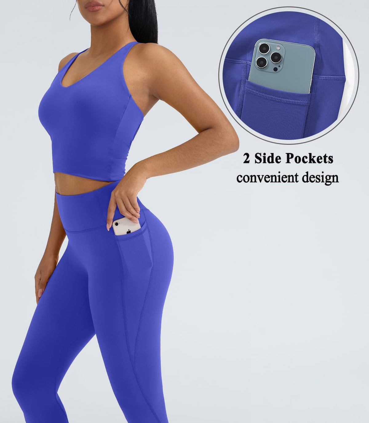 OMKAGI 2 件套女士健身套装,加垫健身上衣,带口袋,健身套装