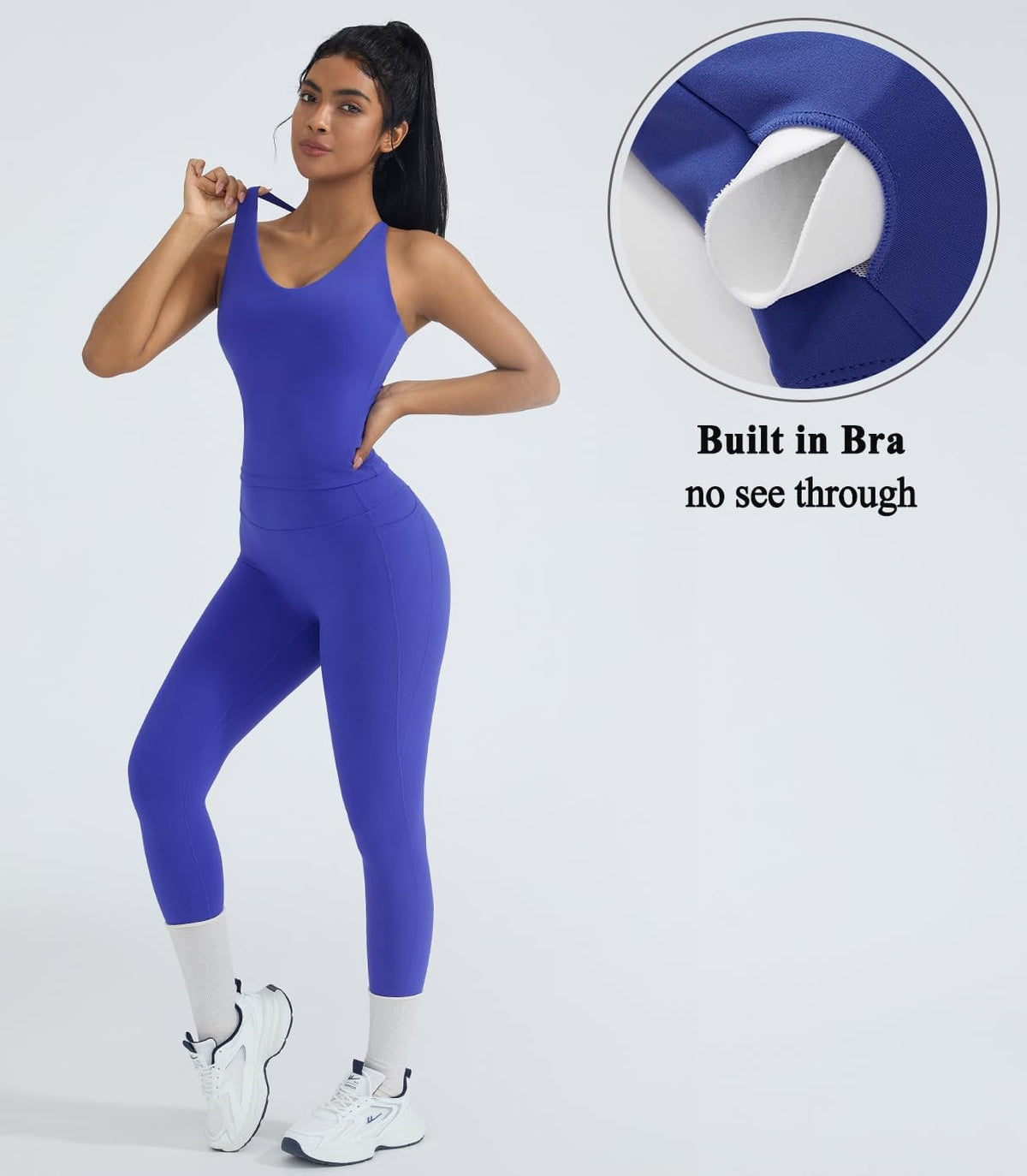 OMKAGI 2 件套女士健身套装,加垫健身上衣,带口袋,健身套装