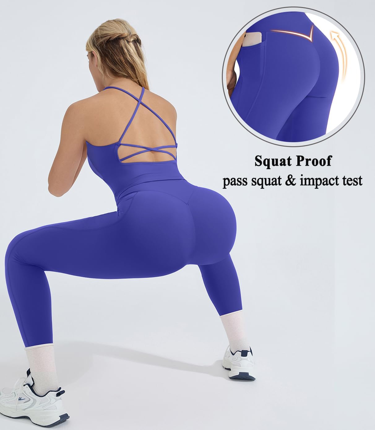 OMKAGI 2 件套女士健身套装,加垫健身上衣,带口袋,健身套装